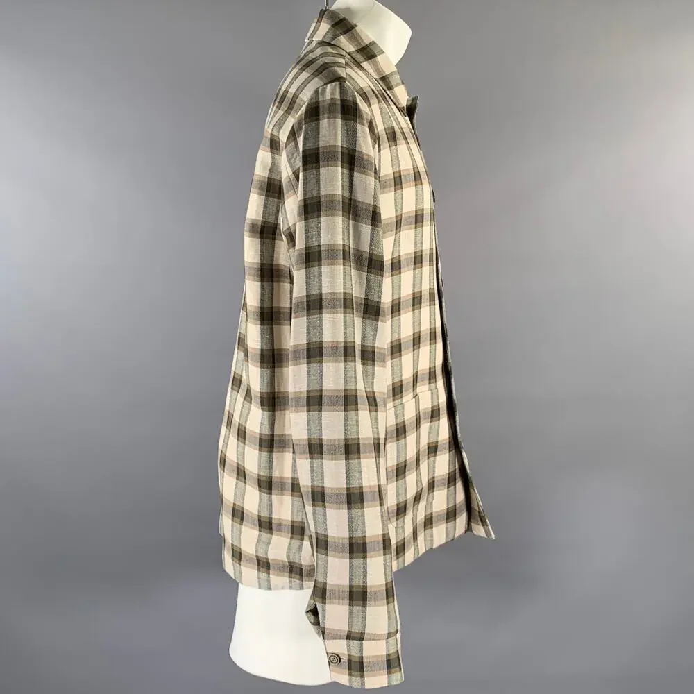 KLEIN EPSTEIN & PARKER Chest Size M Tan Olive Plaid Wool Blend See Through Coat